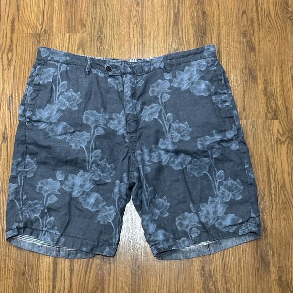 Tommy Bahama Shorts Mens 40 Reversible Linen Floral Blue Pink Casual Pockets - Picture 1 of 7
